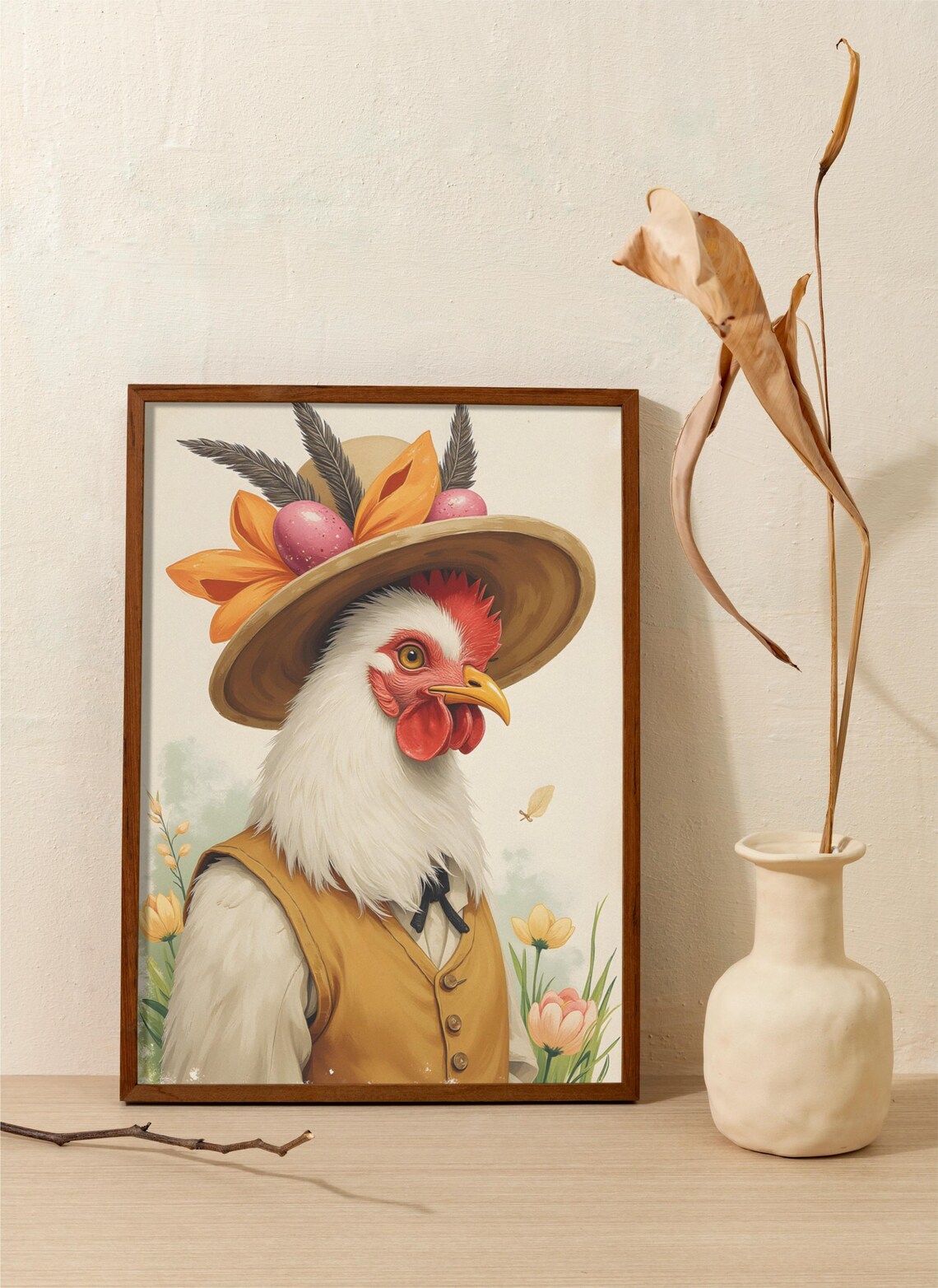 Proud White Rooster in Straw Hat and Mustard Yellow Vest Poster - Image 6