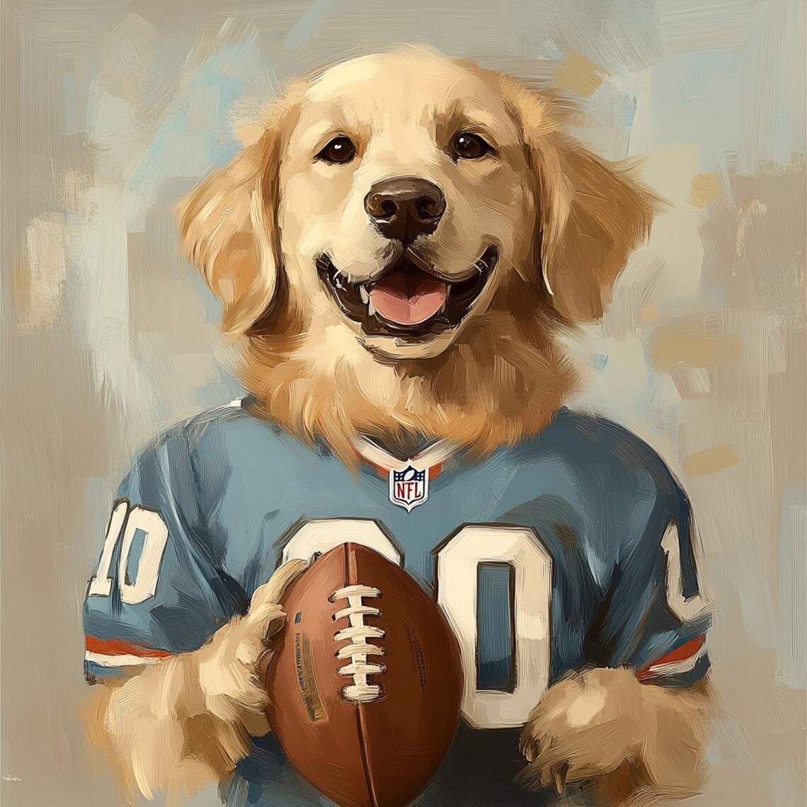 Dog Football Art Print, Silly Dog Oil Painting
