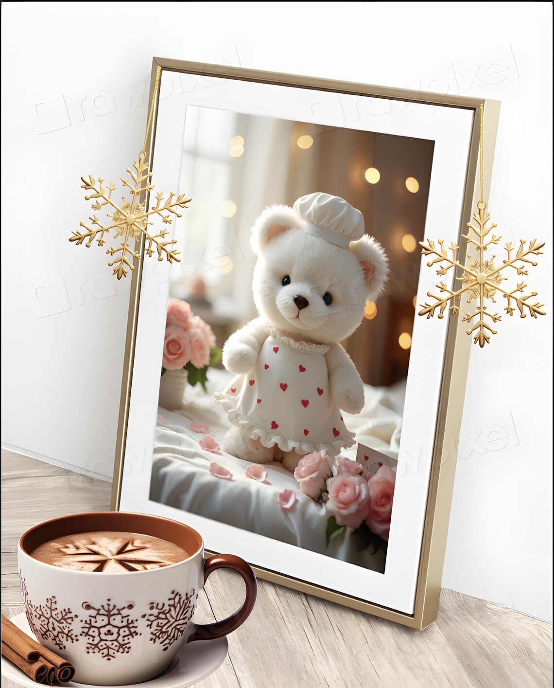 Adorable Teddy Bear Chef with Heart Apron and Pink Roses Poster - Image 5