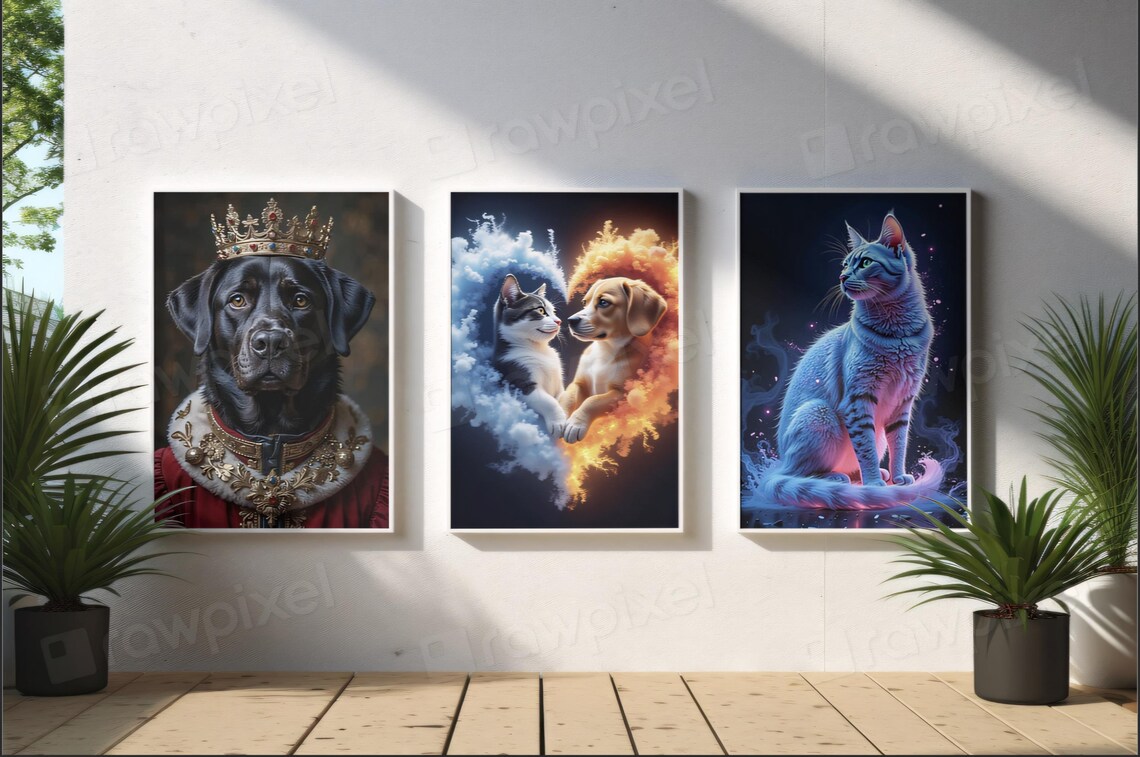 Kitten and Puppy Nose to Nose in Heart of Colorful Smoke Poster - Image 2