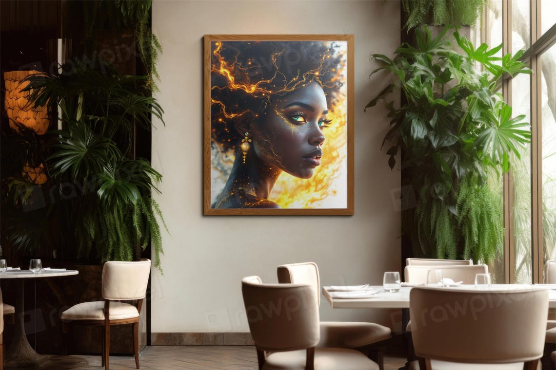 African Woman Wall Art Vibrant Green Eyes Cultural Elegance Bold Afro Beauty - Image 3