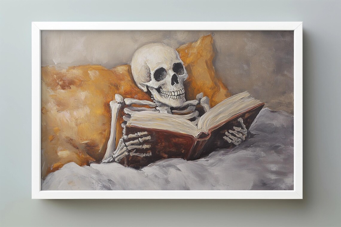 Vintage Skeleto Reading Bed, Halloween Decor - Image 4