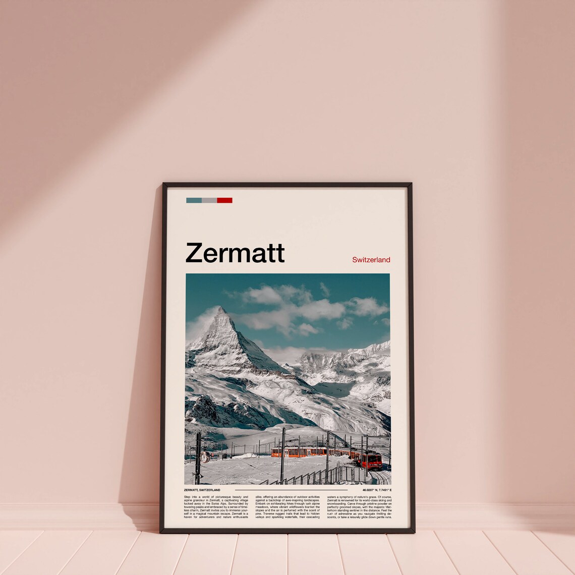 Zermatt Switzerland Matterhorn Red Train Snowy Peak View Poster - Image 4