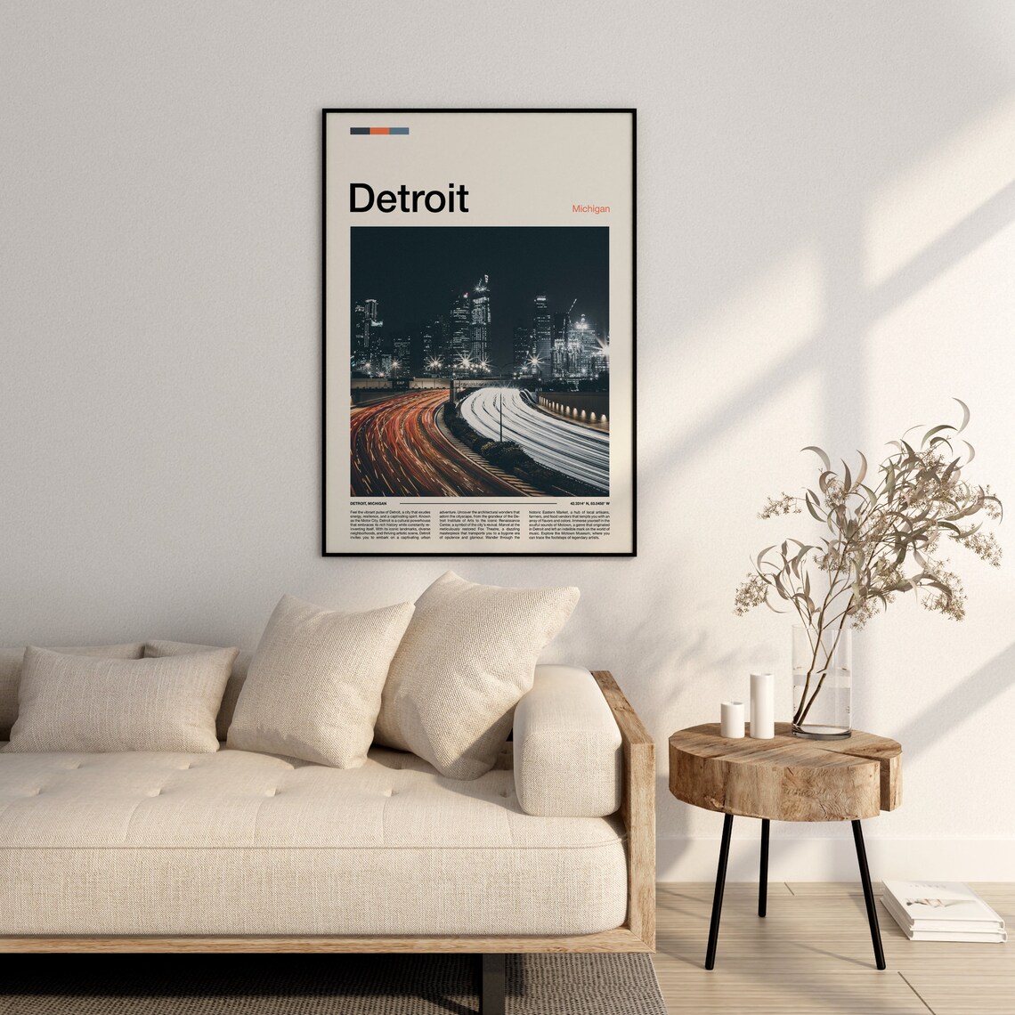 Detroit Michigan Night Skyline Highway Light Trails City Travel Poster - Image 2