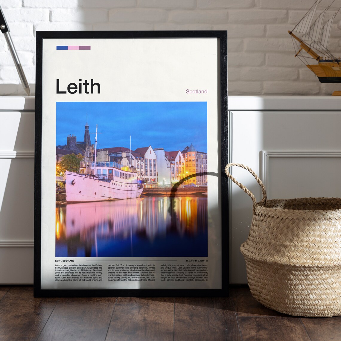 Leith Scotland Harbor Night Reflections Minimalist Photo Poster - Image 5