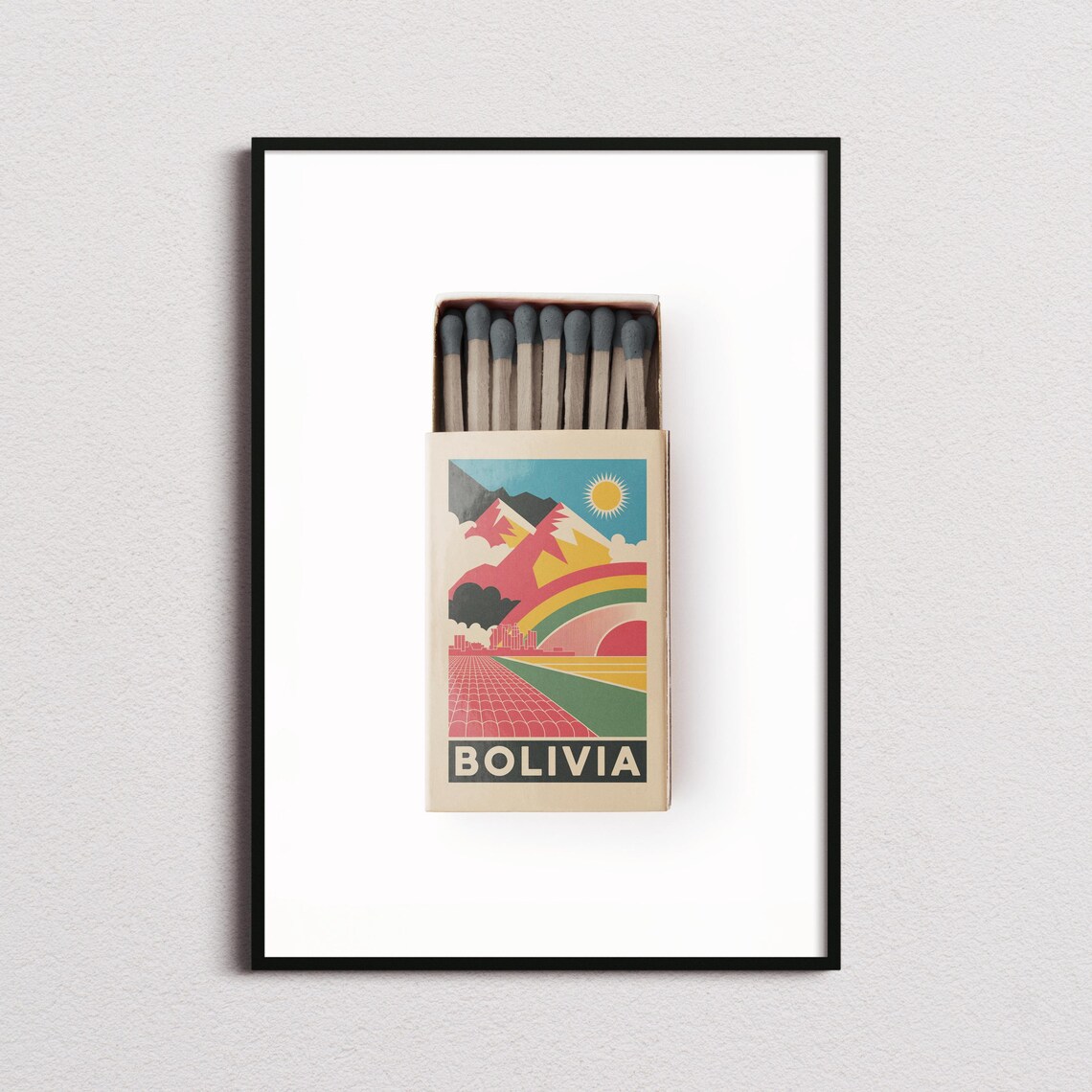 Bolivia Matchbox Retro Colorful Andes Mountain Travel Art Poster