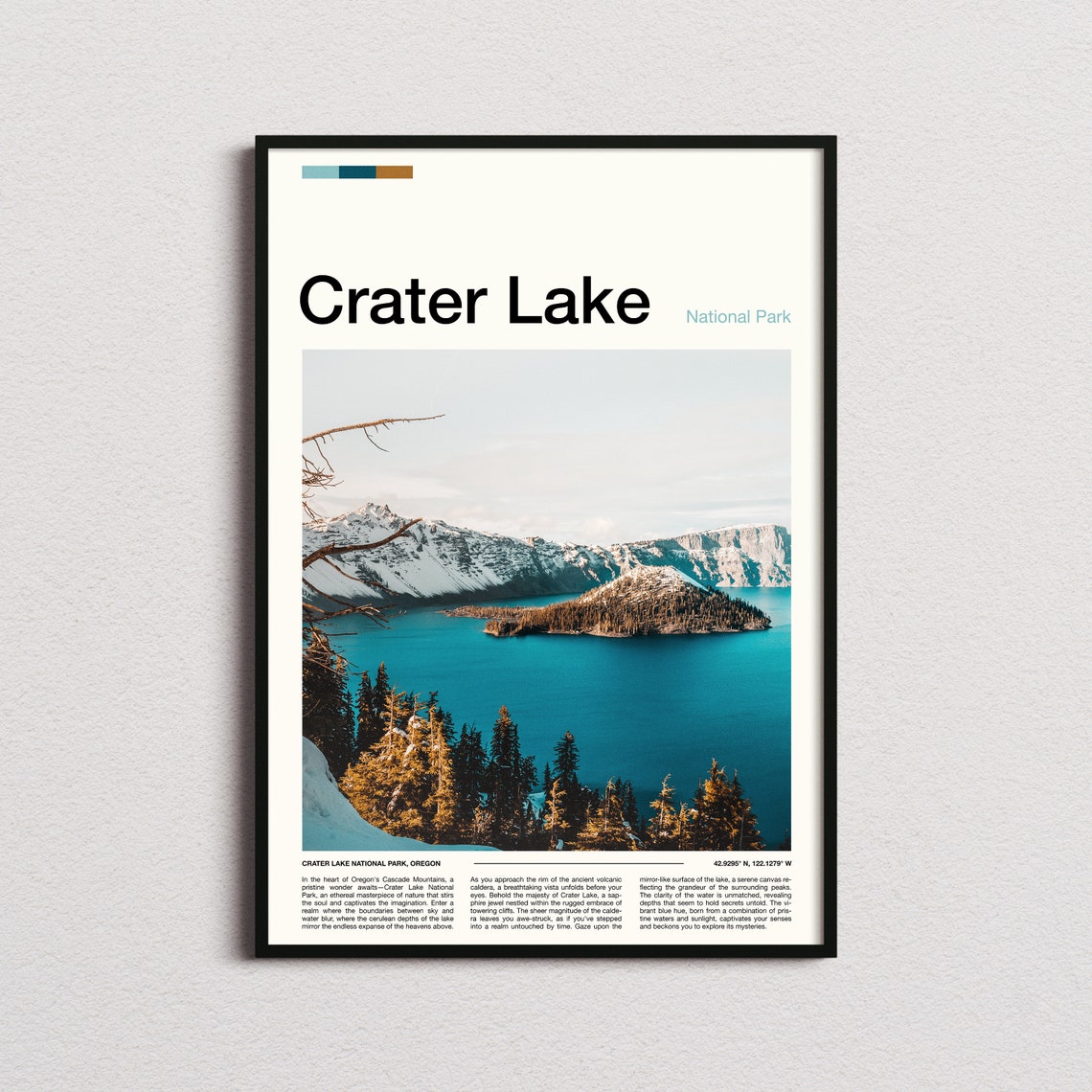 Crater Lake National Park Print Crater Lake National Park Poster Crater Lake Wall Art Crater Lake Art Print Crater Lake Photo