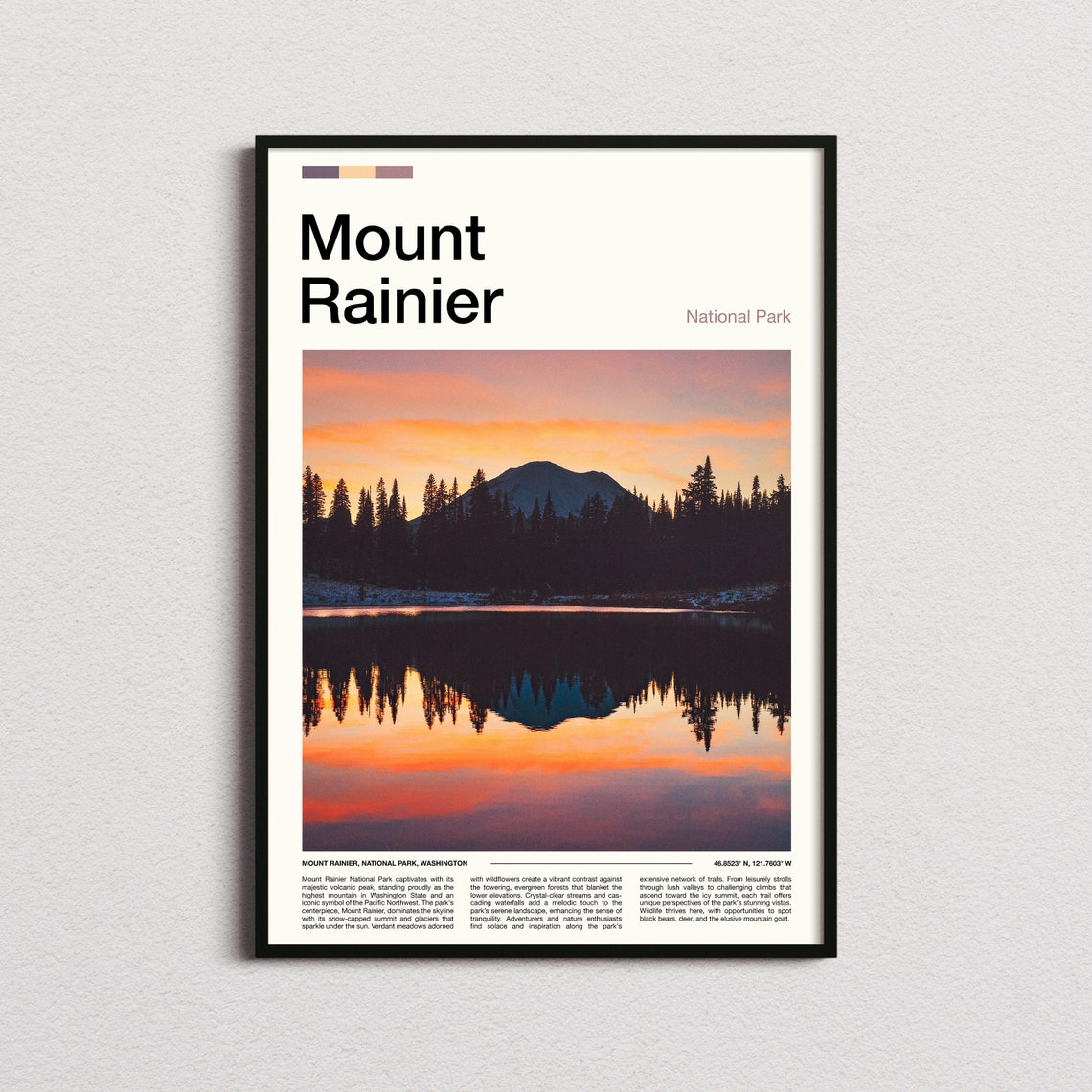 Mount Rainier Washington National Park Sunset Reflection Photo Poster