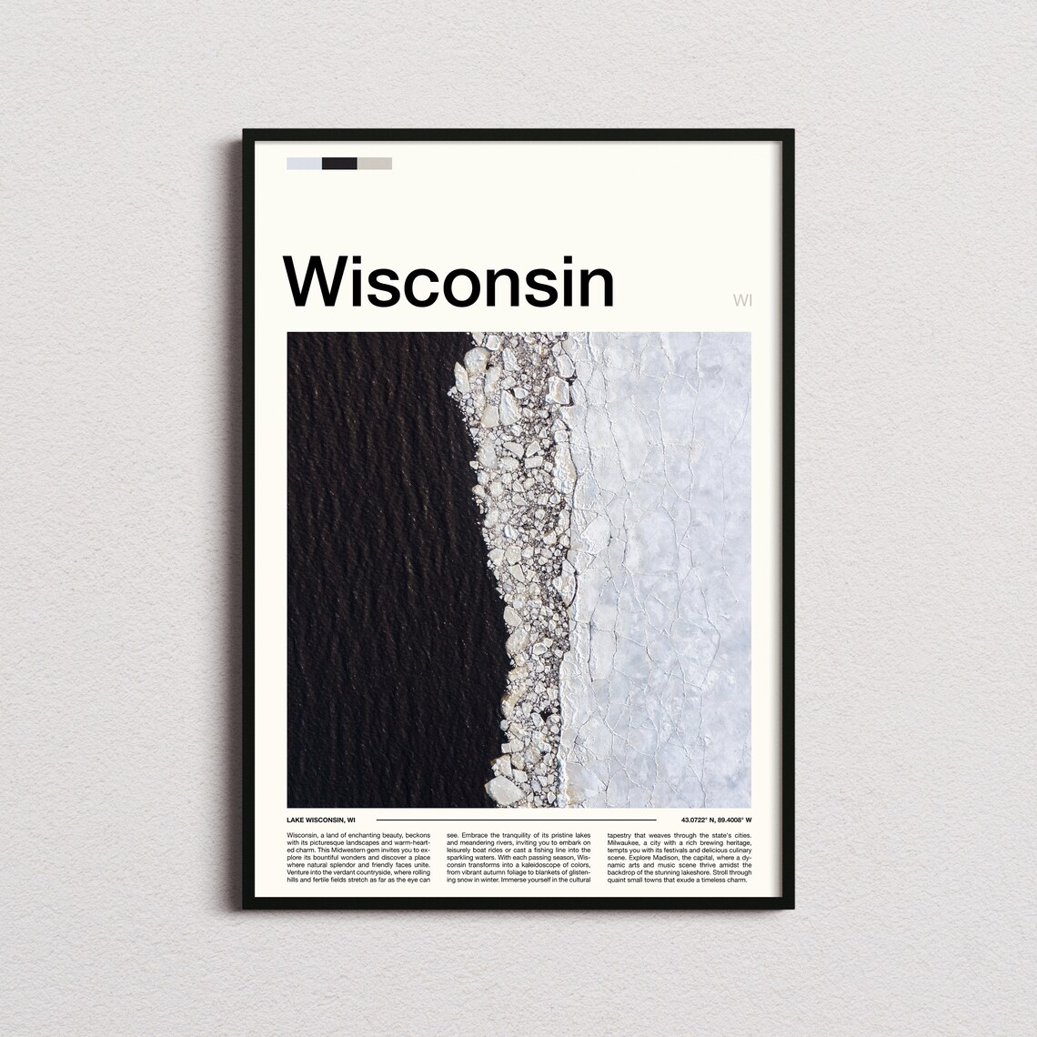 Wisconsin Frozen Lake Aerial Ice and Water Abstract Photography Poster