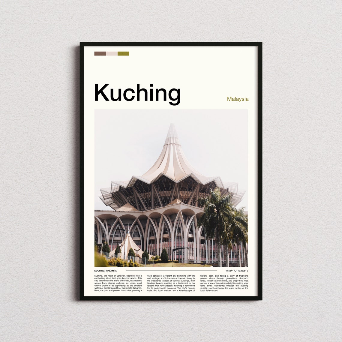 Kuching Malaysia Modern Civic Building Spire Architecture Poster