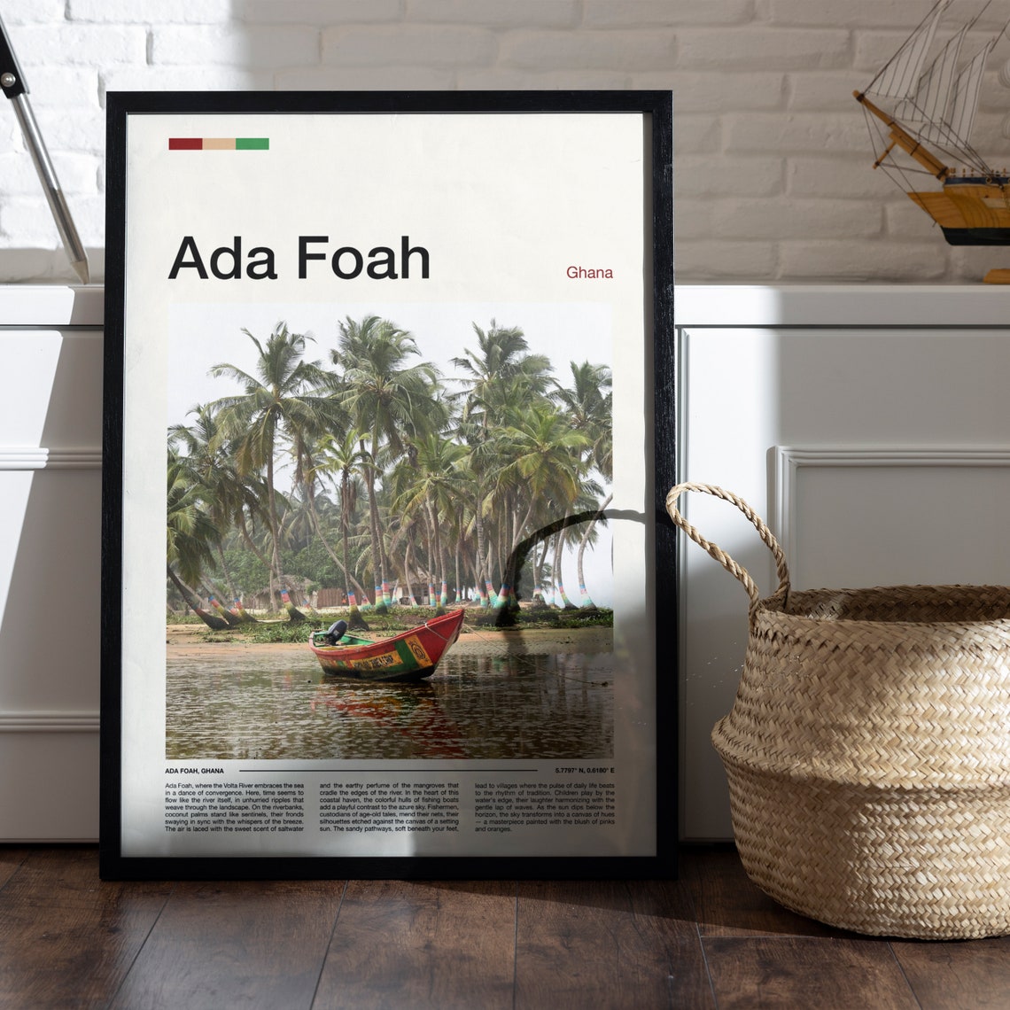 Ada Foah Ghana Painted Fishing Boat River Palms Photo Poster - Image 5