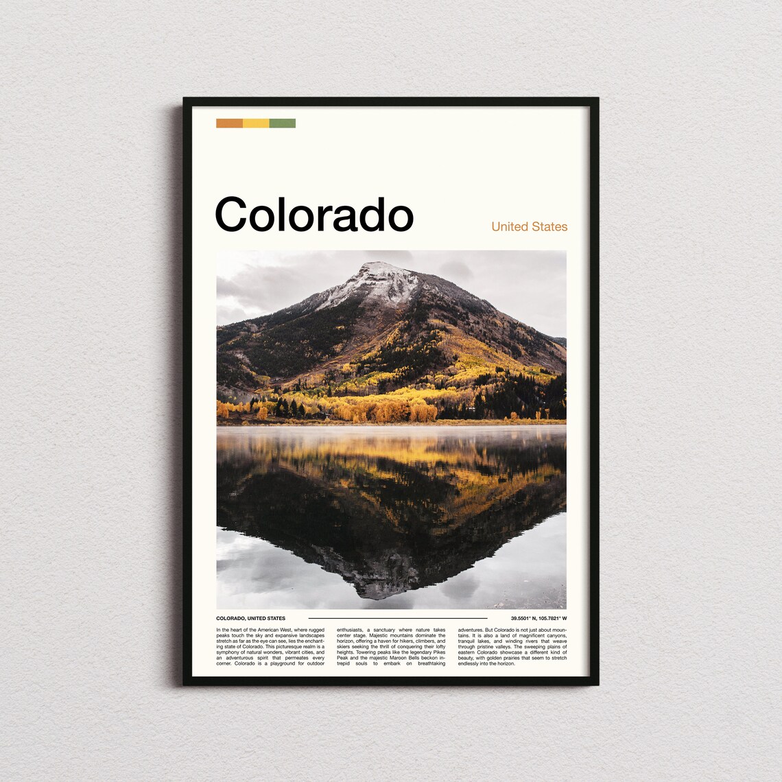 Colorado Autumn Aspen Gold Mountain Peak Lake Reflection Poster