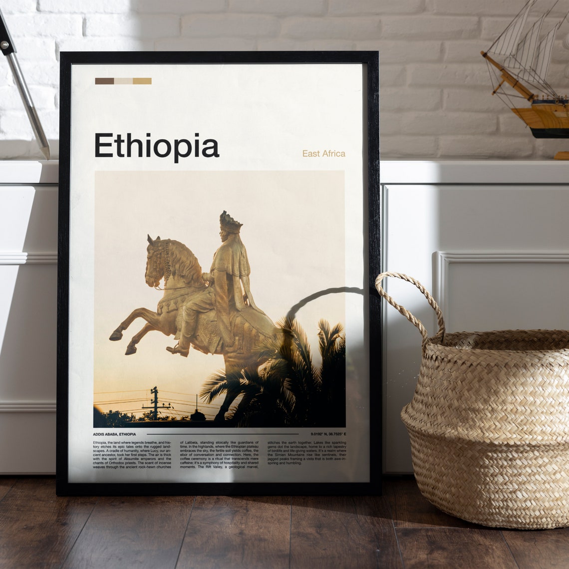 Ethiopia East Africa Addis Ababa Golden Equestrian Statue Poster - Image 4