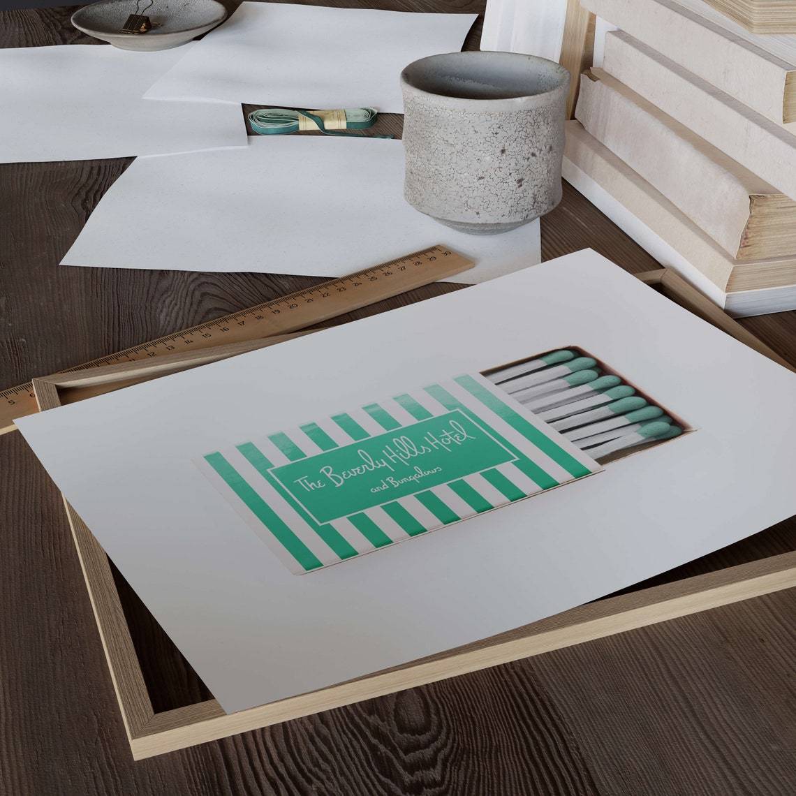 Beverly Hills Hotel Vintage Green Stripe Matchbox Art Poster - Image 3