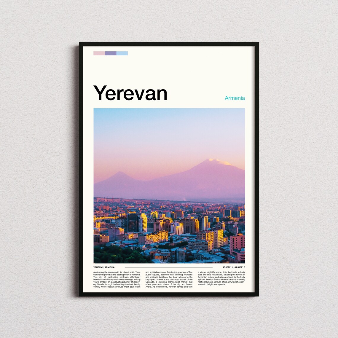 Yerevan Armenia Pink Sunset Cityscape Mount Ararat Travel Poster