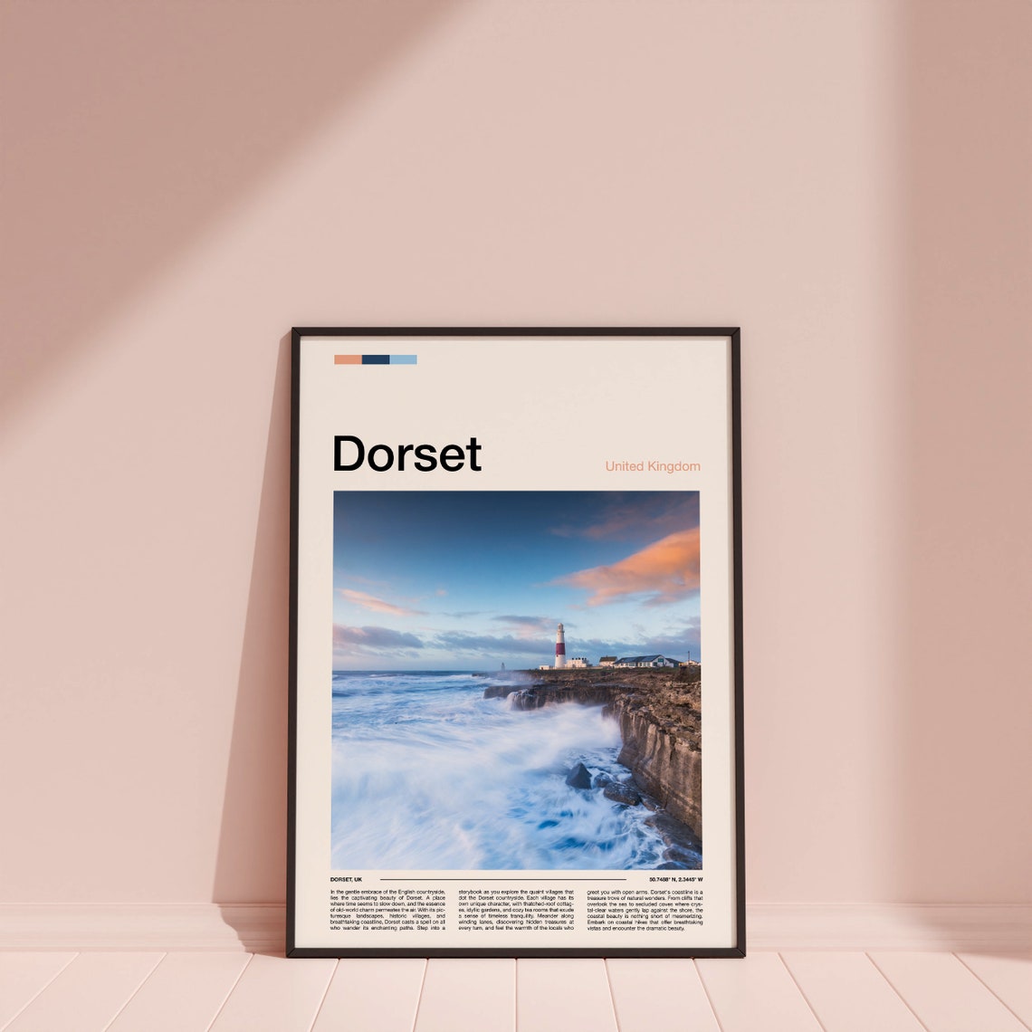 Dorset Portland Bill Striped Lighthouse Sea Cliff Sunset View Poster - Image 4