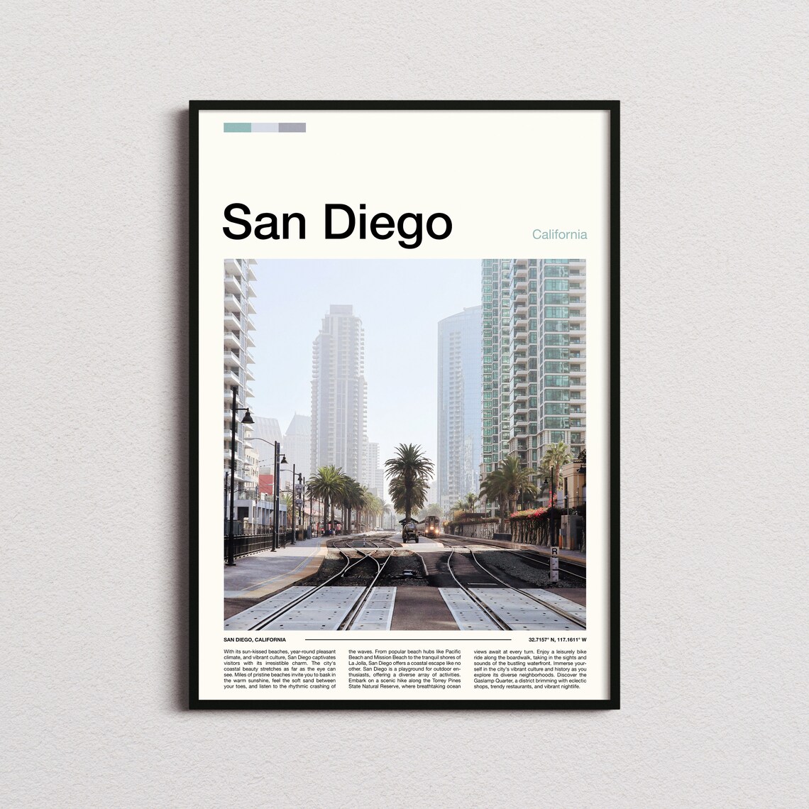 San Diego California Trolley Tracks Downtown Minimalist Photo Poster