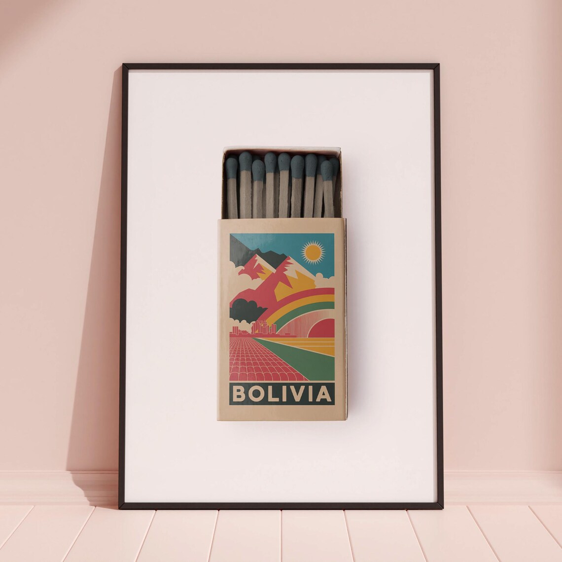 Bolivia Matchbox Retro Colorful Andes Mountain Travel Art Poster - Image 3