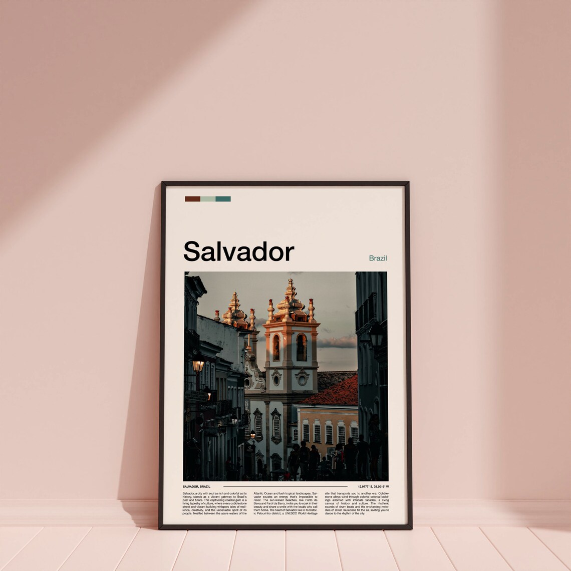 Salvador Brazil Pelourinho Colonial Church Street Travel Poster - Image 3