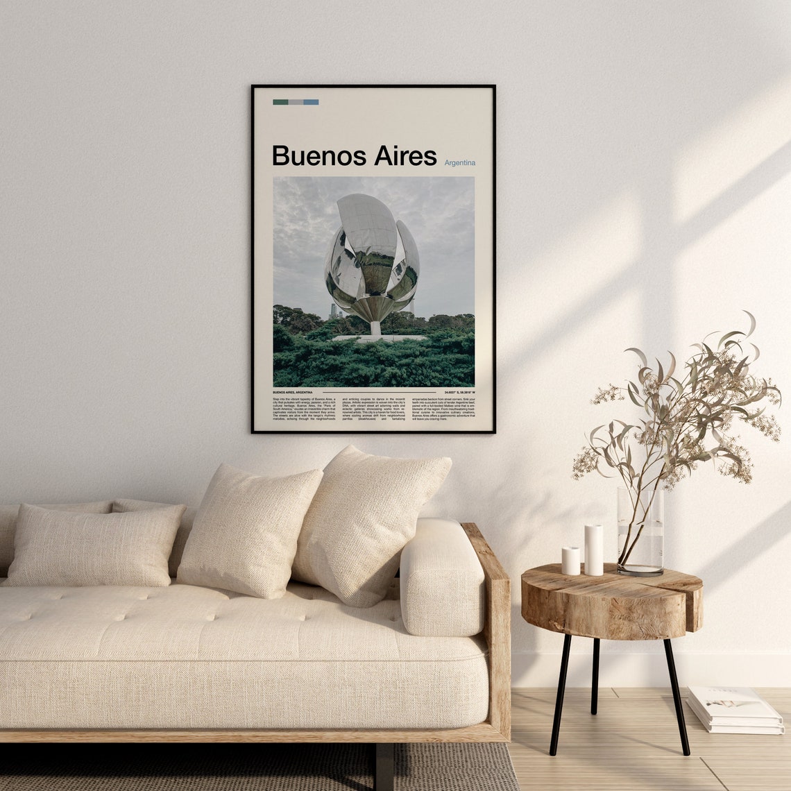 Buenos Aires Argentina Mirrored Flower Sculpture Travel Poster - Image 3