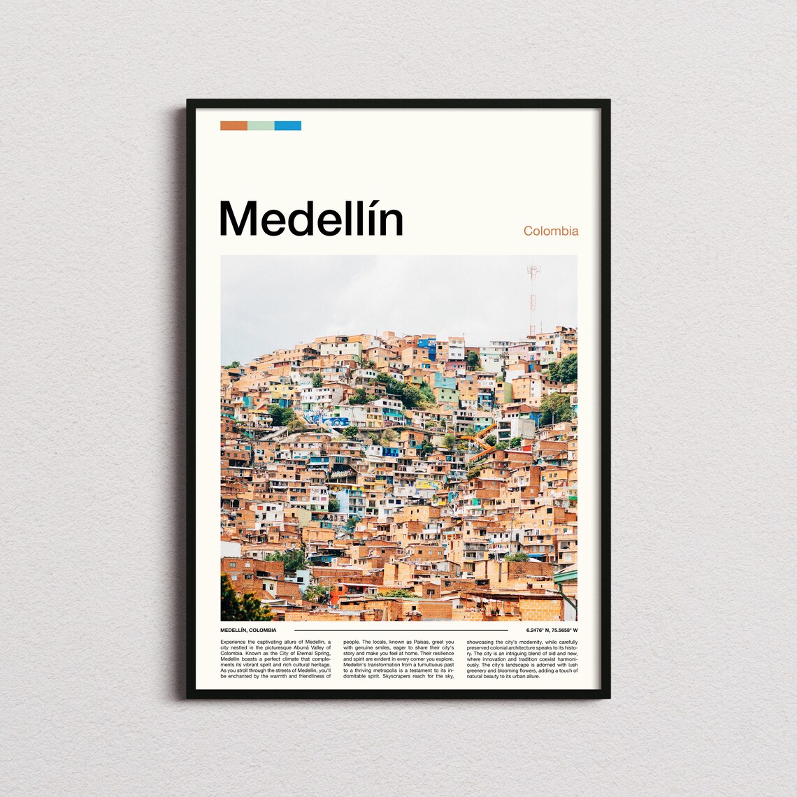 Medellin Colombia Colorful Hillside Barrio City Photo Poster