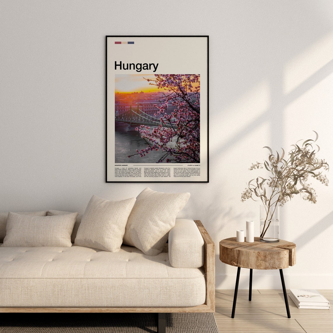 Hungary Budapest Bridge Sunset Spring Blossom Travel Photo Poster - Image 3