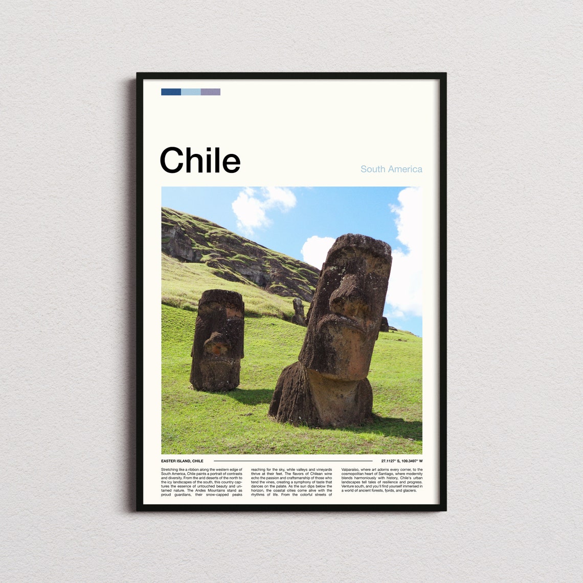Easter Island Chile Moai Statues Rapa Nui Ancient Travel Poster