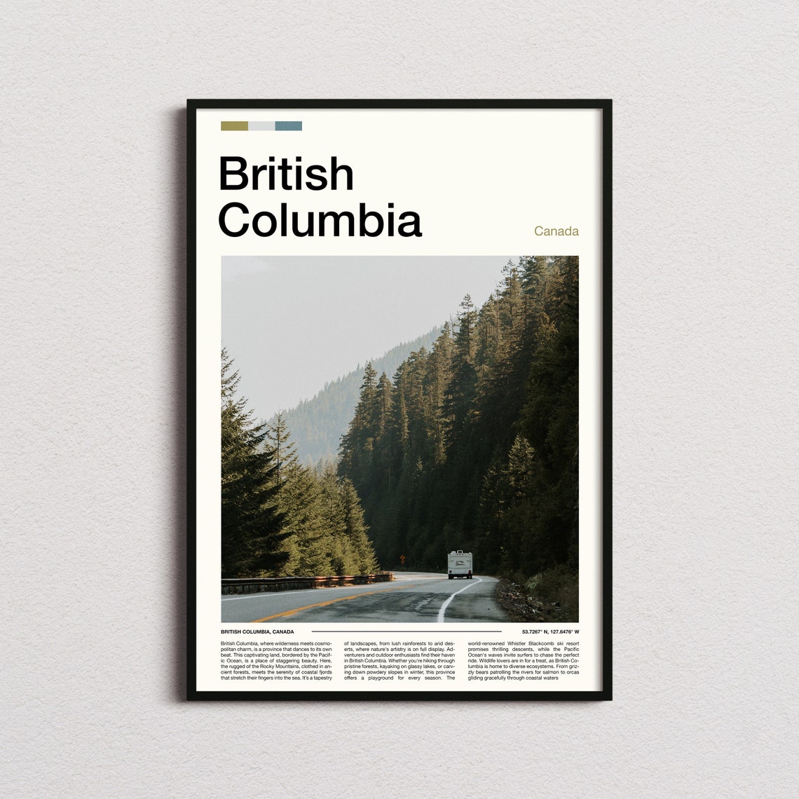British Columbia Forest Road Van Life Evergreen Travel Poster