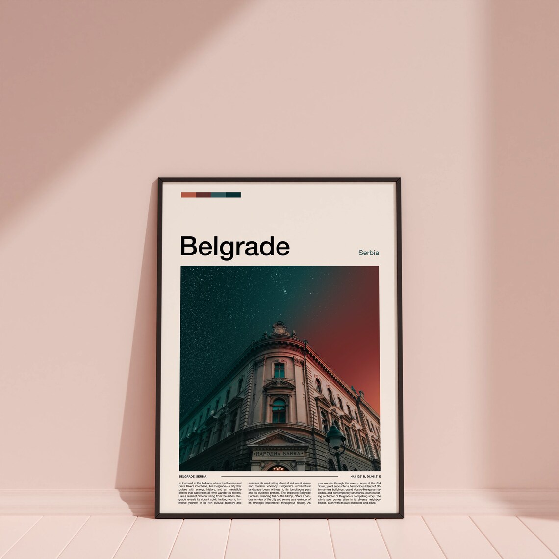 Belgrade Serbia National Bank Historic Building Night Sky Poster - Image 3