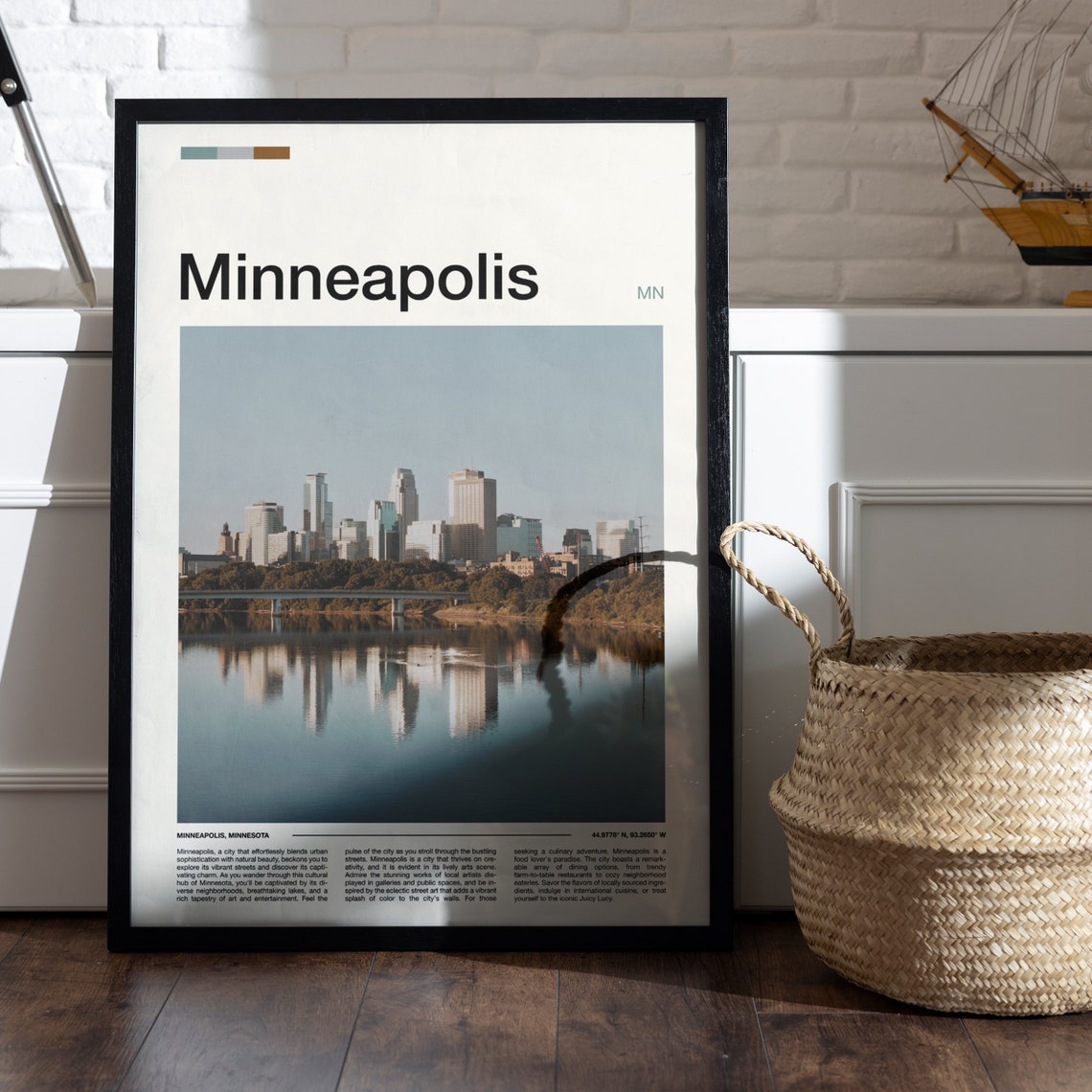 Minneapolis Minnesota Skyline River Reflection Minimalist Photo Poster - Image 5