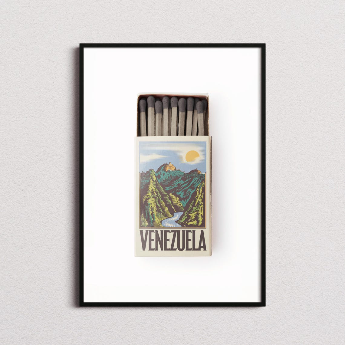 Venezuela Mountain Gorge Matchbox Style Art with River and Sun Poster
