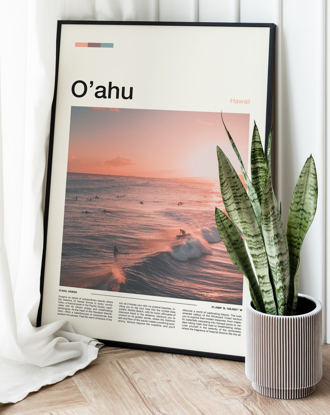 Oahu Hawaii Golden Sunset Surfers Waves Ocean Scenery Poster - Image 3
