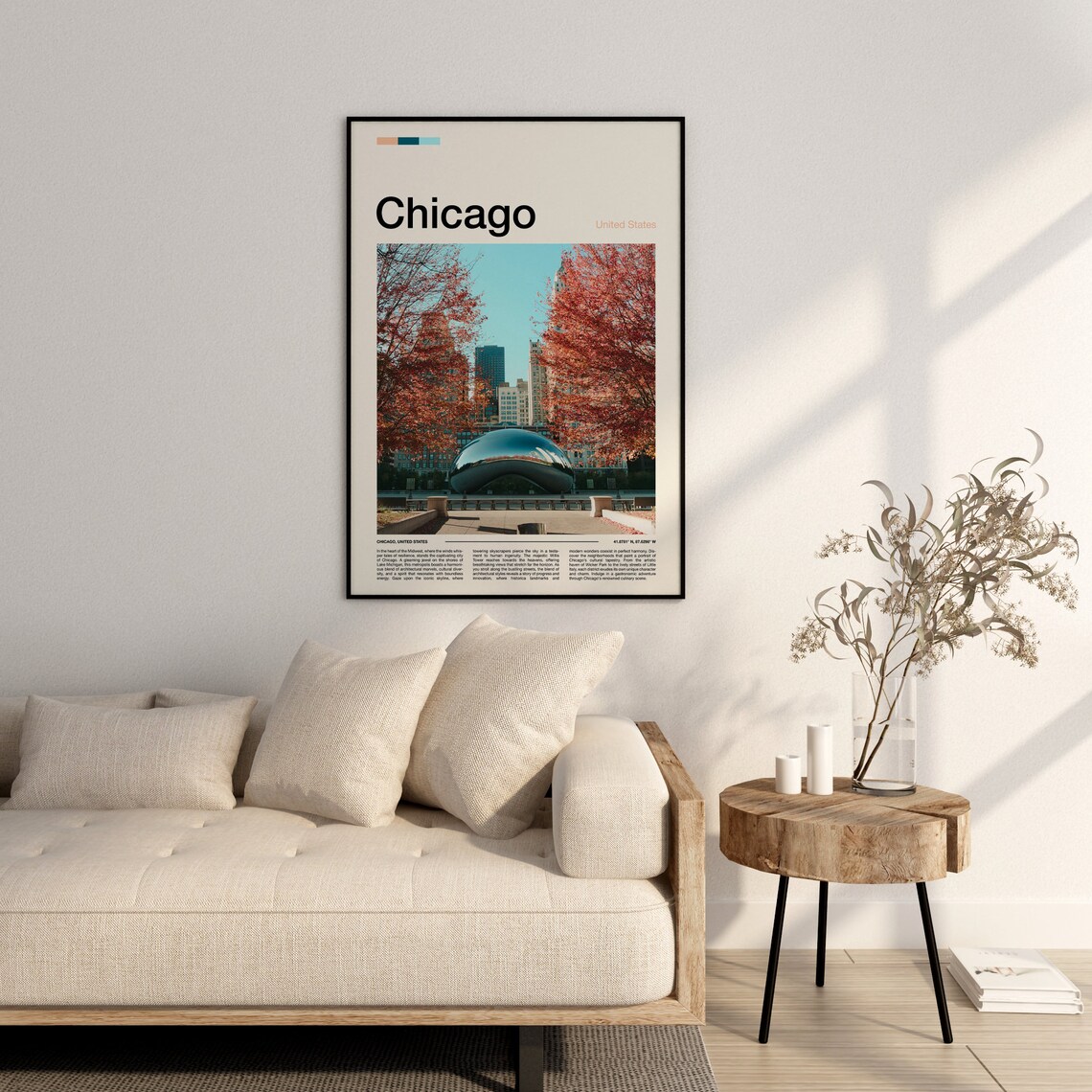 Chicago Cloud Gate The Bean Autumn Trees Millennium Park Travel Poster - Image 2