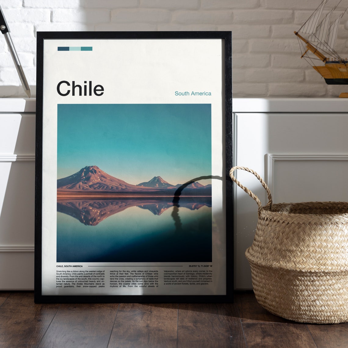 Chile Volcano Mirror Lake Reflection Andes Landscape Travel Poster - Image 4