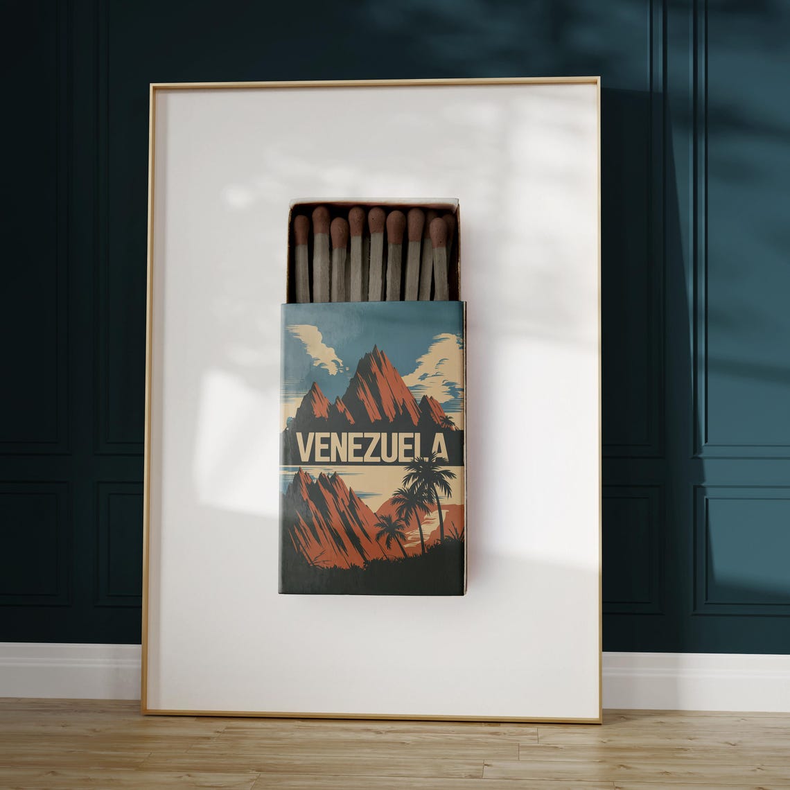 Venezuela Sunset Mountains Matchbox Style Art with Palm Trees Poster - Image 5
