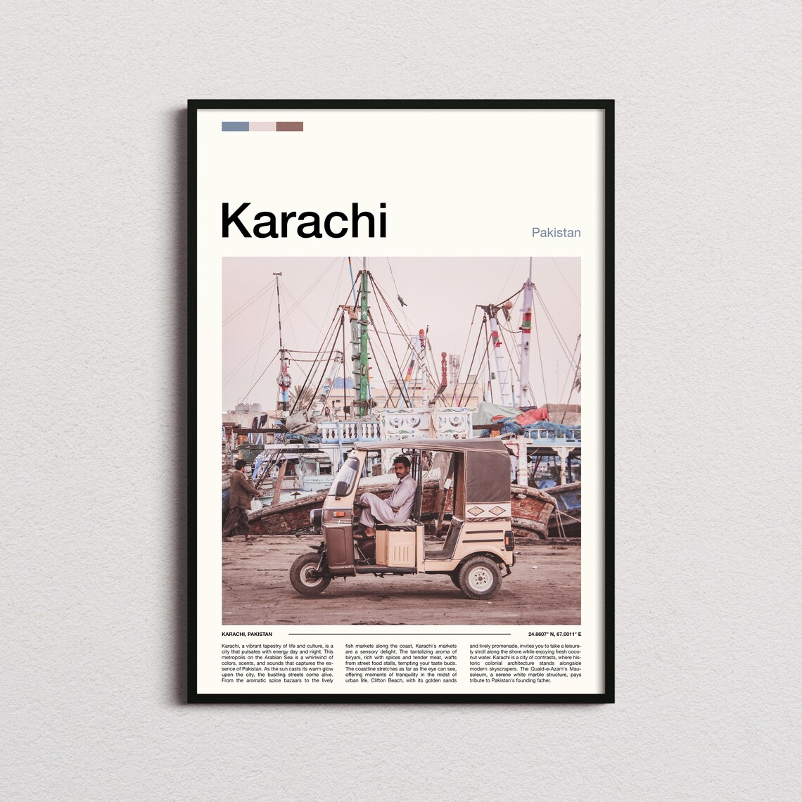 Karachi Pakistan Harbor Boats Tuk Tuk Minimalist Photo Poster
