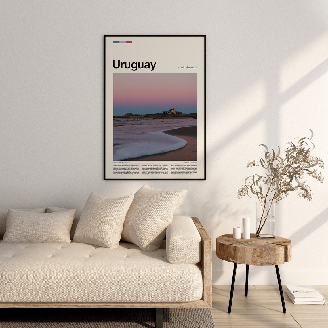 Uruguay Beach Sunset Pink Sky Stone Cottage Minimal Travel Poster - Image 3