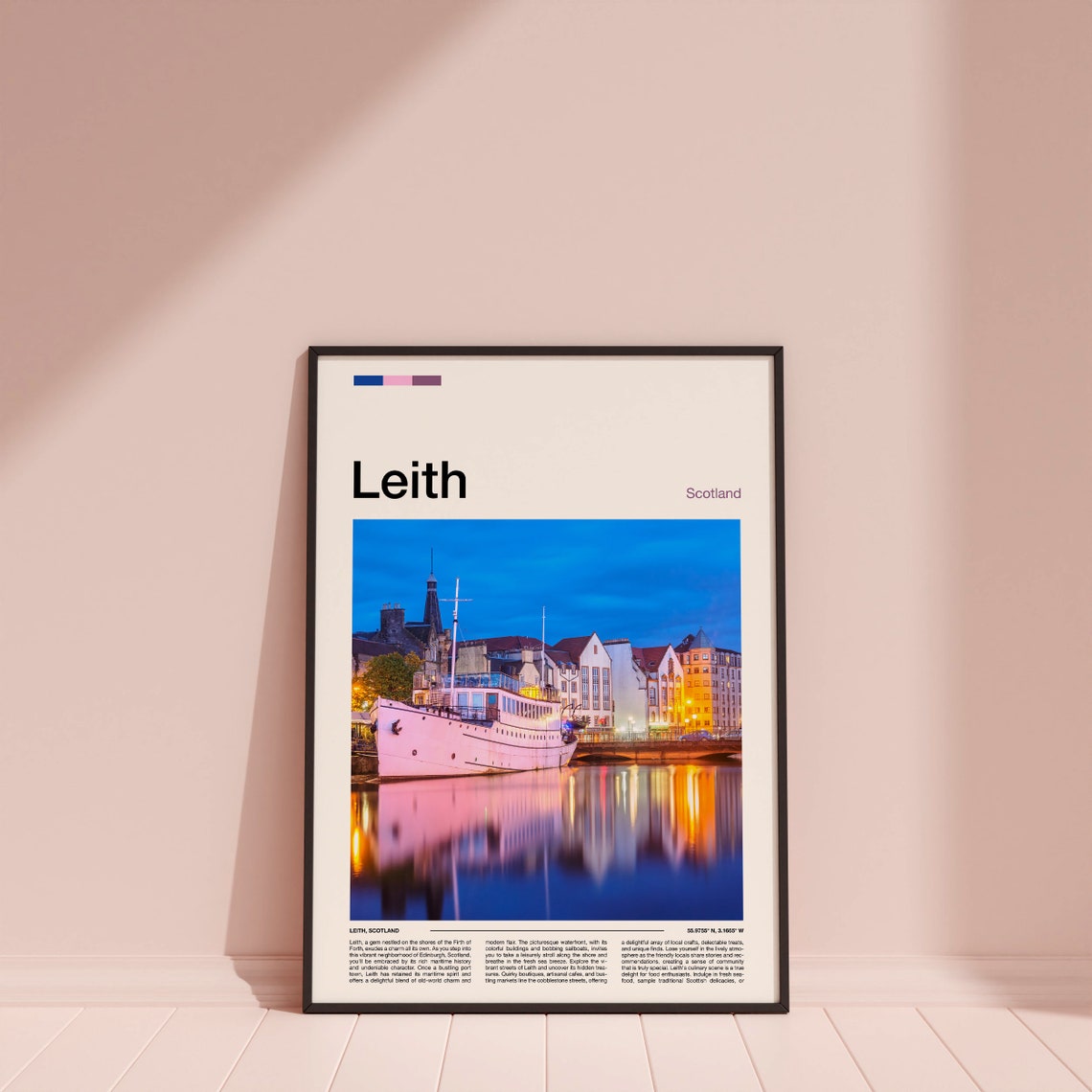 Leith Scotland Harbor Night Reflections Minimalist Photo Poster - Image 4