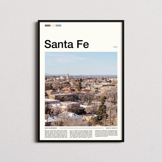 Santa Fe New Mexico Adobe Downtown Aerial Minimalist Travel Poster
