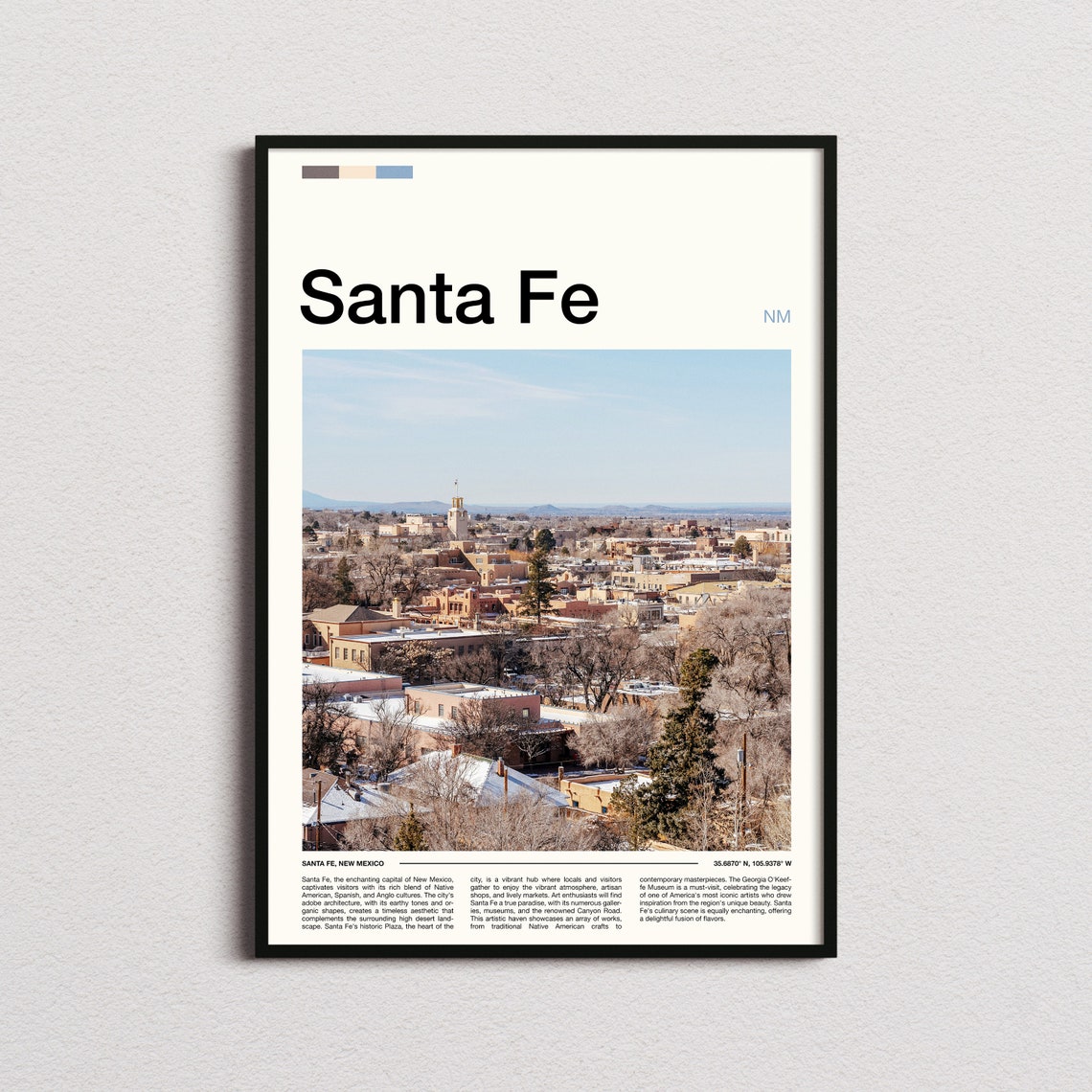 Santa Fe New Mexico Adobe Downtown Aerial Minimalist Travel Poster