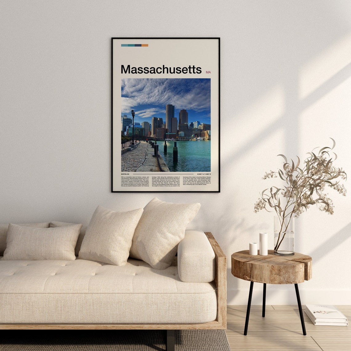 Boston Massachusetts Harbor Skyline Waterfront Travel Poster - Image 3