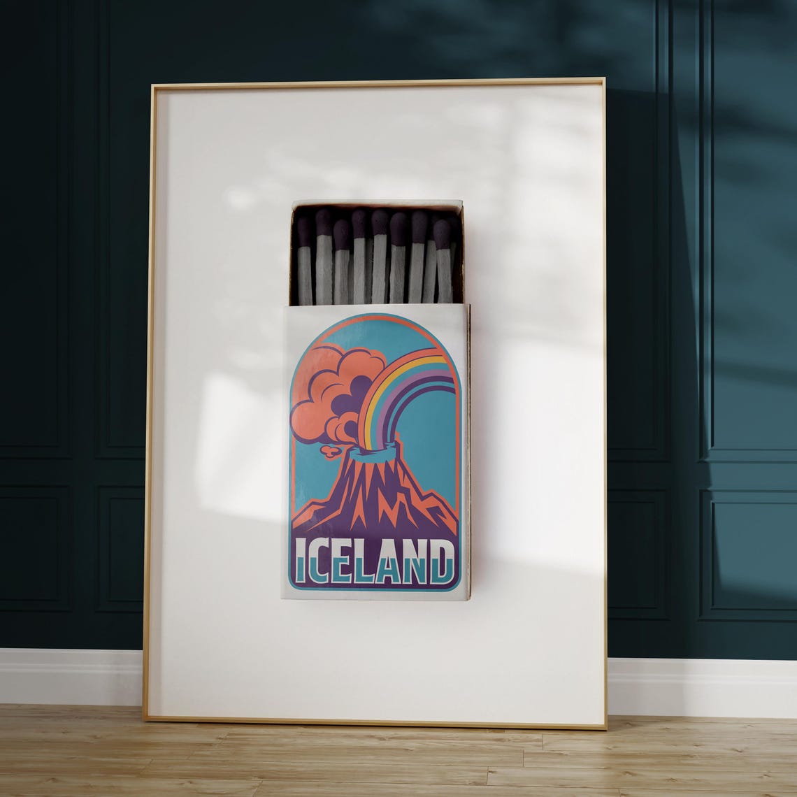 Iceland Volcano Rainbow Eruption Retro Sunset Style Travel Poster - Image 5