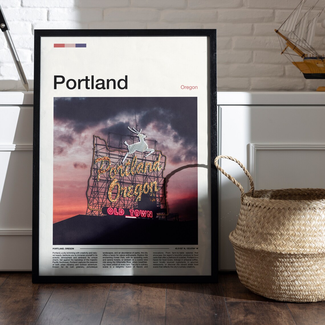 Portland Oregon Old Town Deer Neon Sign Minimalist Photo Poster - Image 5