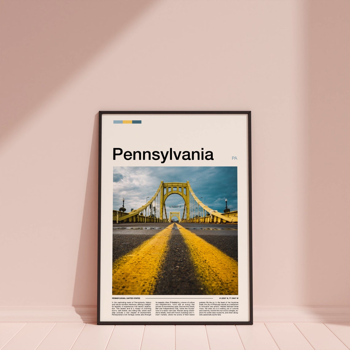 Pennsylvania Pittsburgh Yellow Bridge City Street View Poster - Image 4