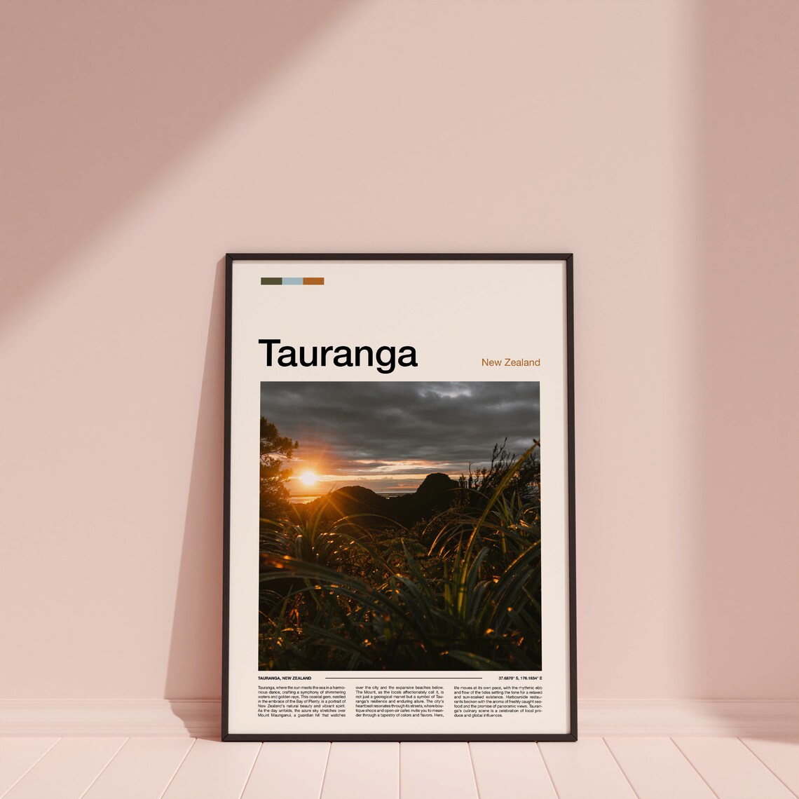 Tauranga New Zealand Golden Sunset Grassland View Photo Poster - Image 4
