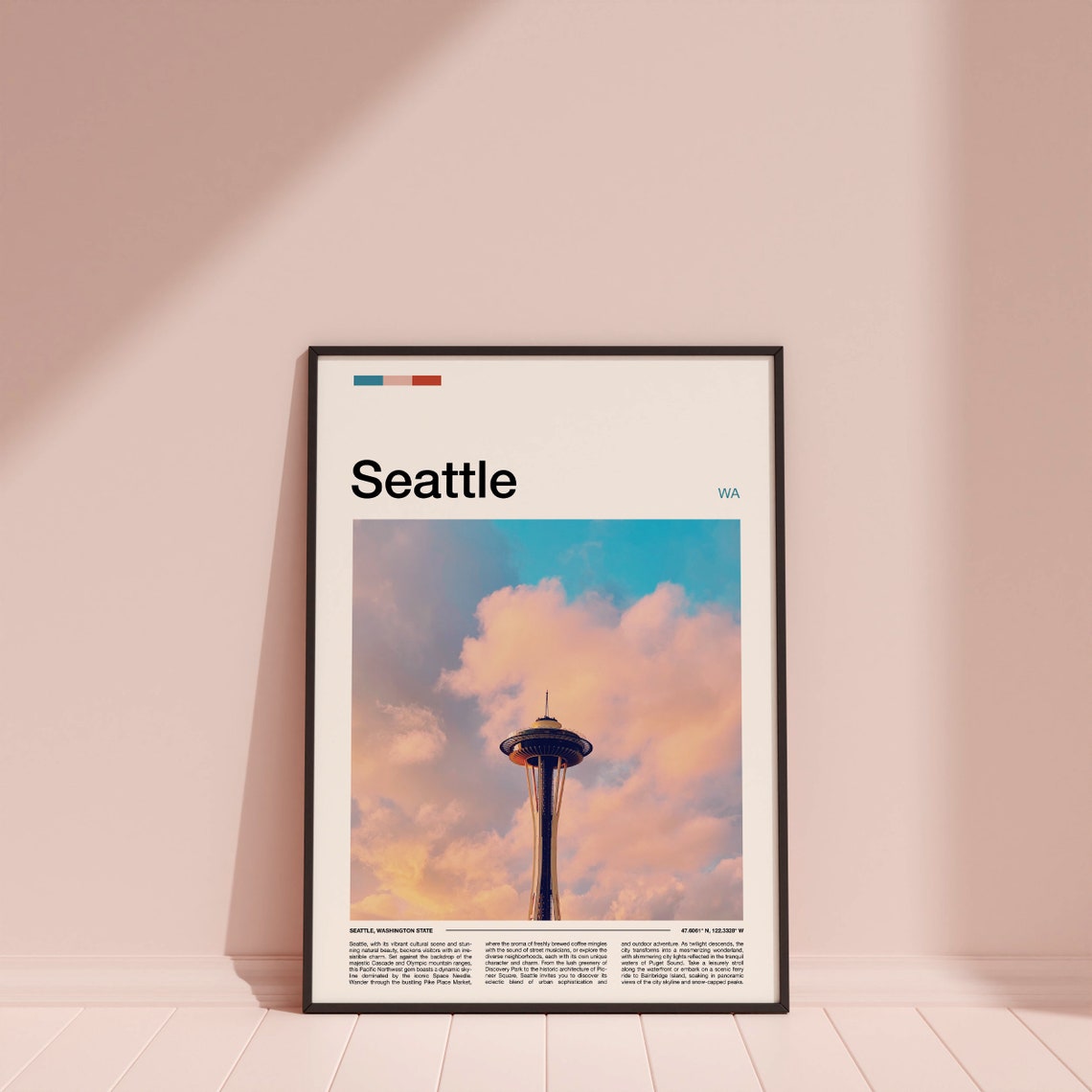 Seattle Space Needle Pastel Cloud Sky Dreamy Tower Art Poster - Image 4