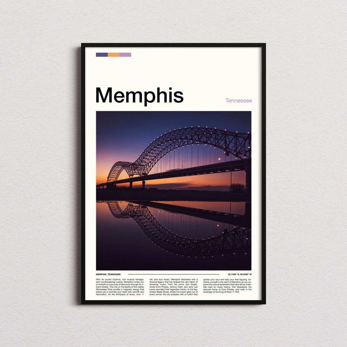 Memphis Tennessee Bridge Sunset River Reflection Photo Poster