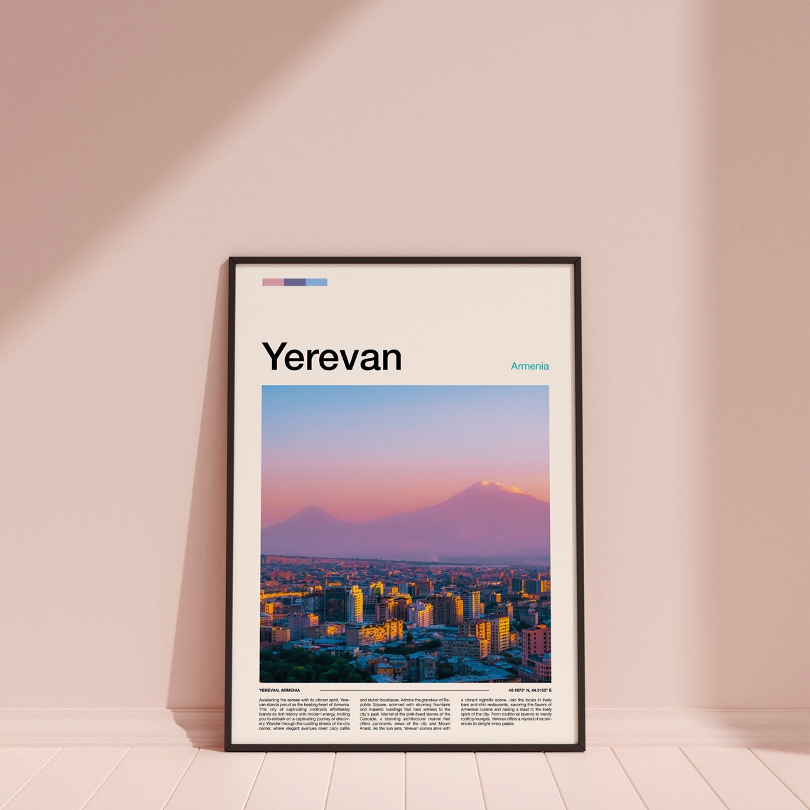 Yerevan Armenia Pink Sunset Cityscape Mount Ararat Travel Poster - Image 3