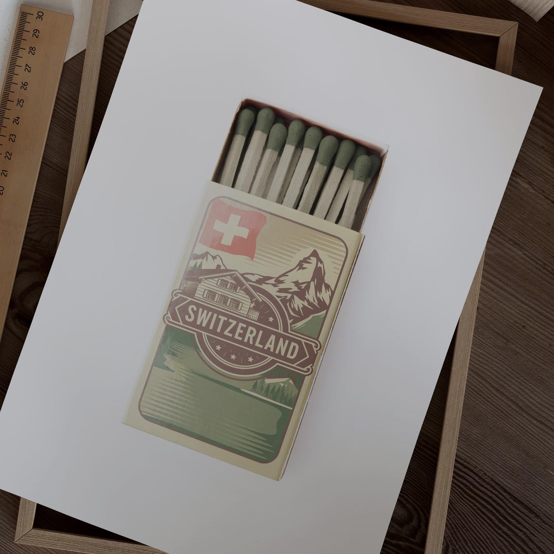 Switzerland Matchbox Matterhorn Alps Chalet Vintage Art Poster - Image 2