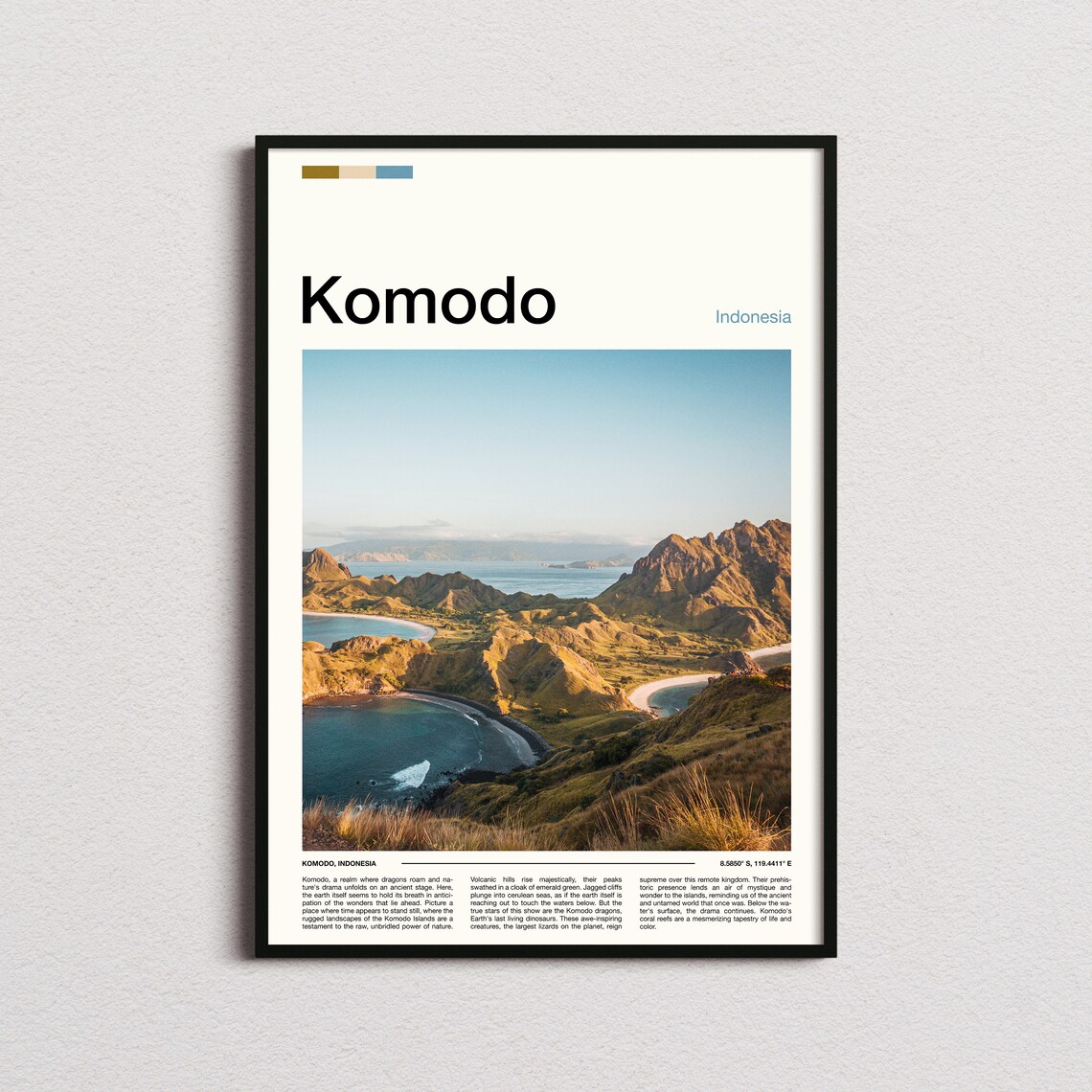 Komodo Indonesia Padar Island Volcanic Bays Aerial Travel Poster